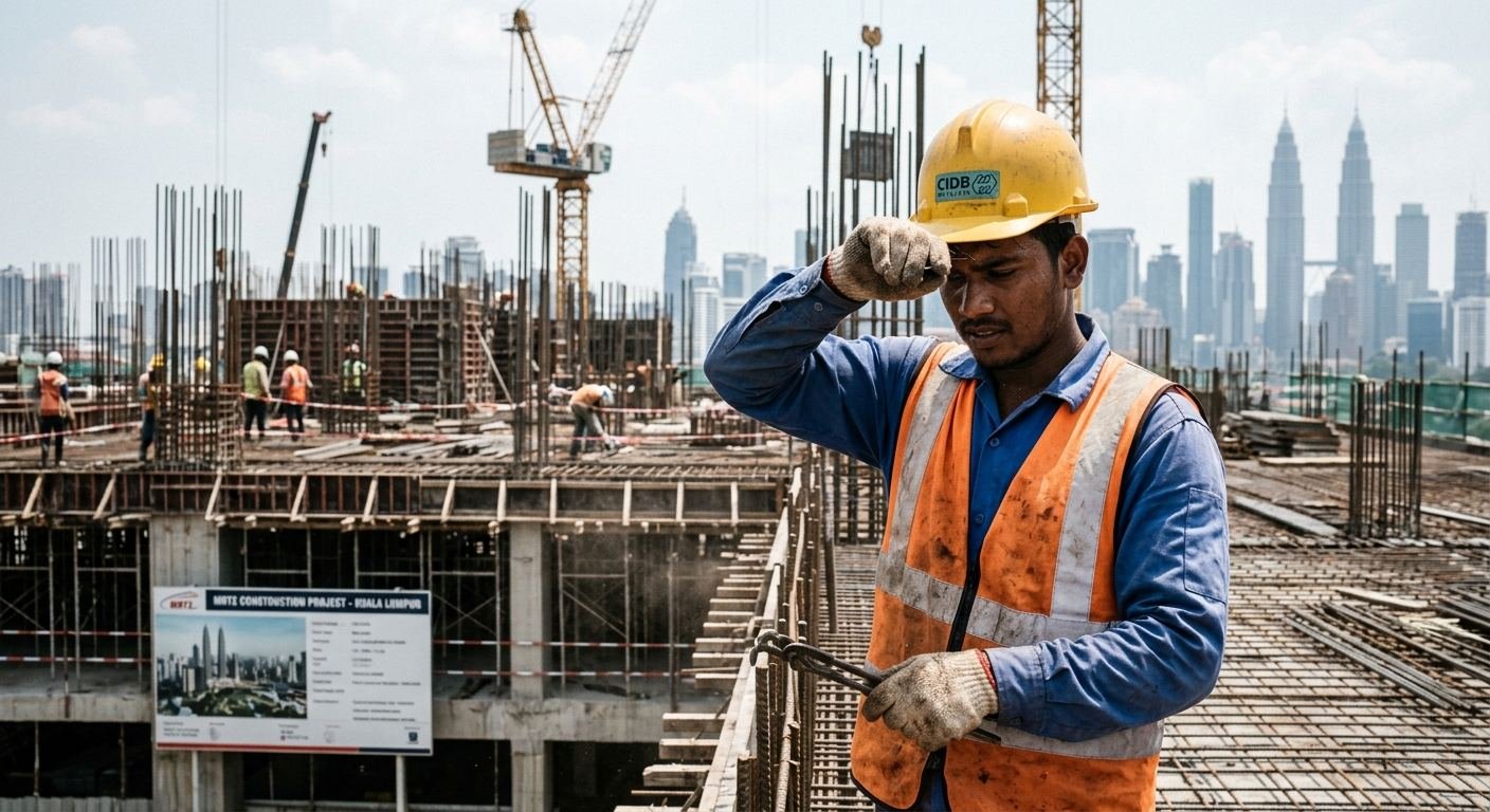 Bangladeshi construction worker on a Kuala Lumpur building site