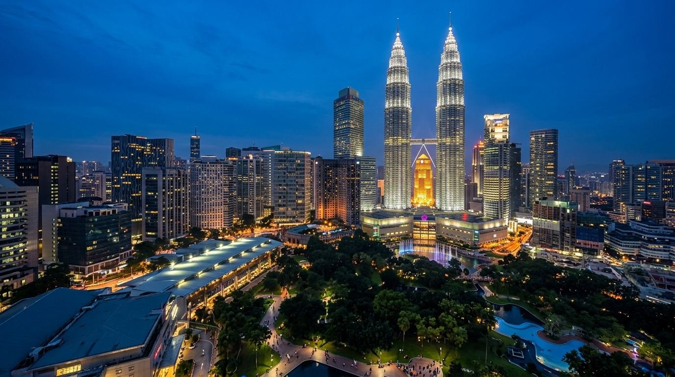 Petronas Twin Towers Kuala Lumpur skyline at night
